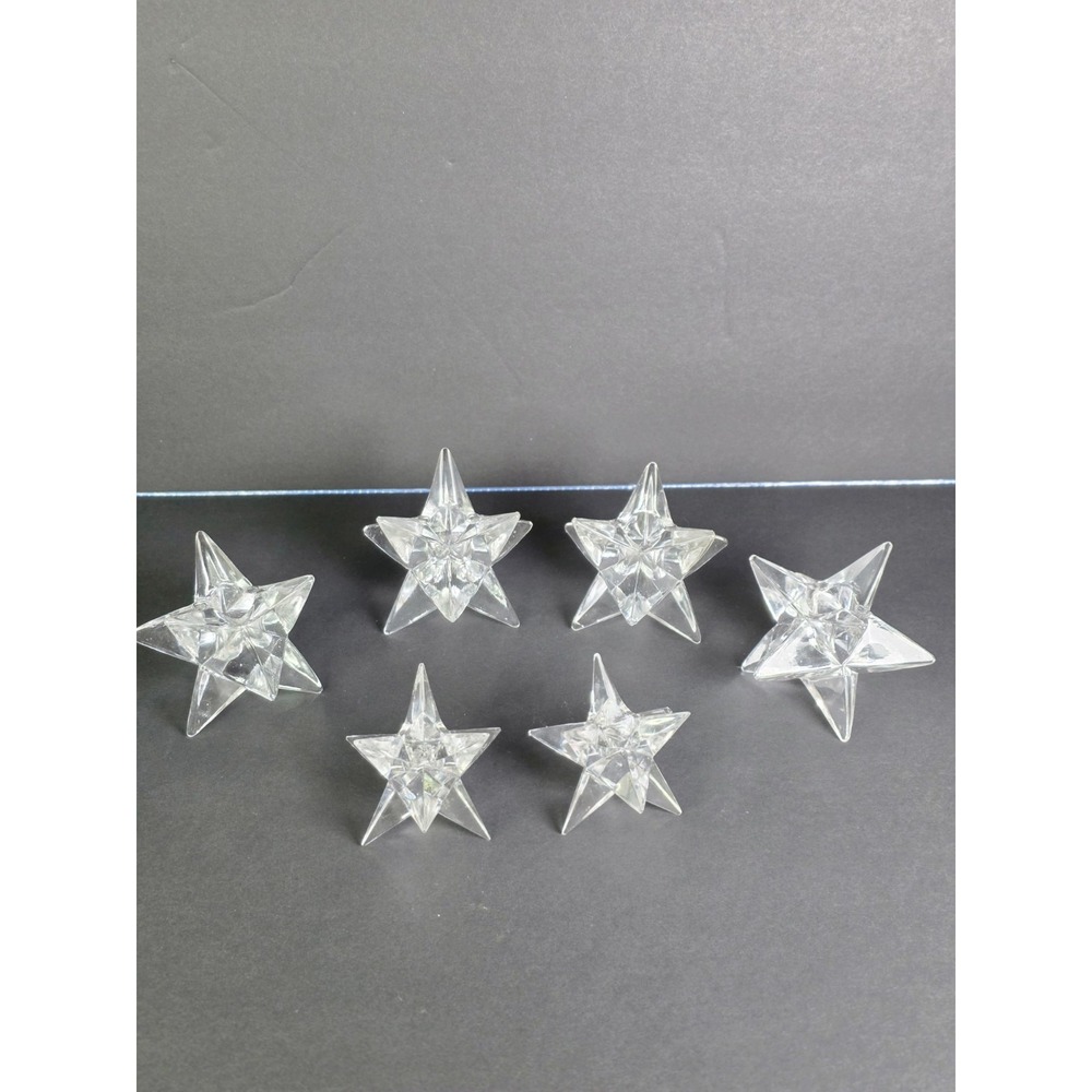 VTG Pier 1, 4"& 2.5" Clear Glass 9 Point Star Taper Candleholders Total 6